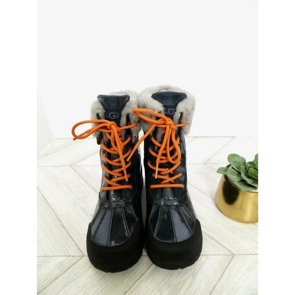 UGG Butte II Boots Pure Wool Lined Waterproof Blue Orange Youth Girls SZ 6